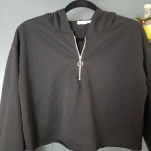 LAST CALL 3/20  emory park raw hem pull ring half zip cropped hoodie